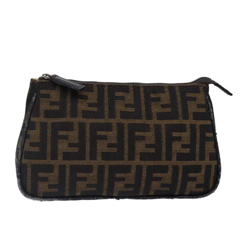 FENDI Zucca Canvas Pouch Brown Black Silver  bs17760