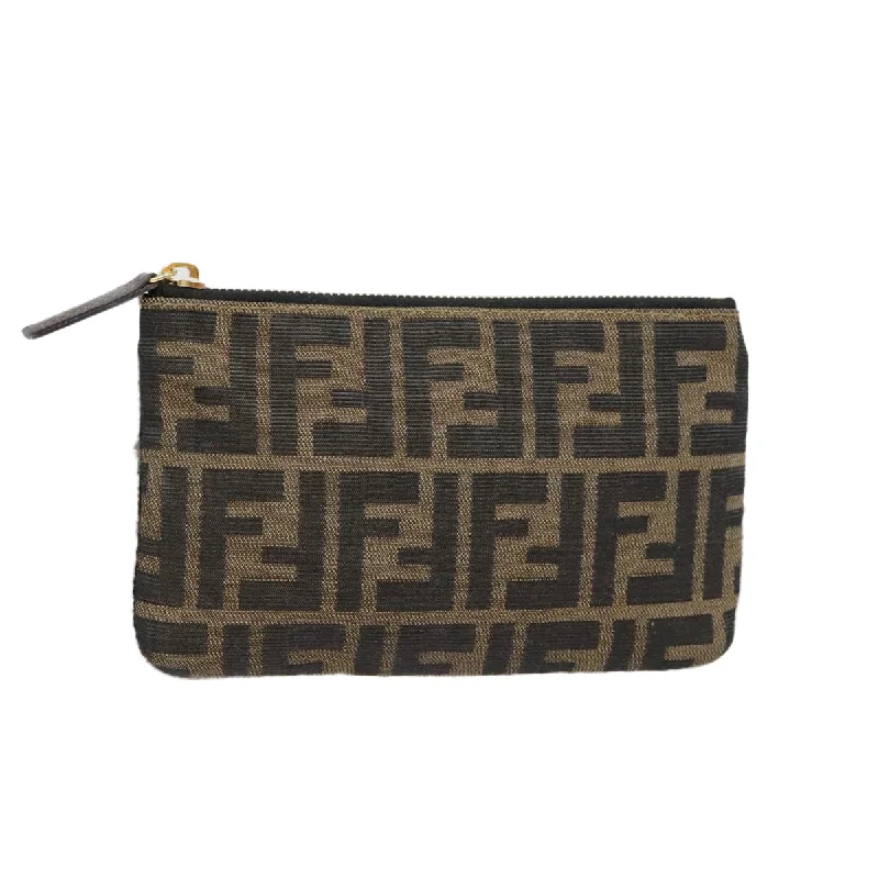 FENDI Zucca Canvas Pouch Black Gold Brown  yk15224