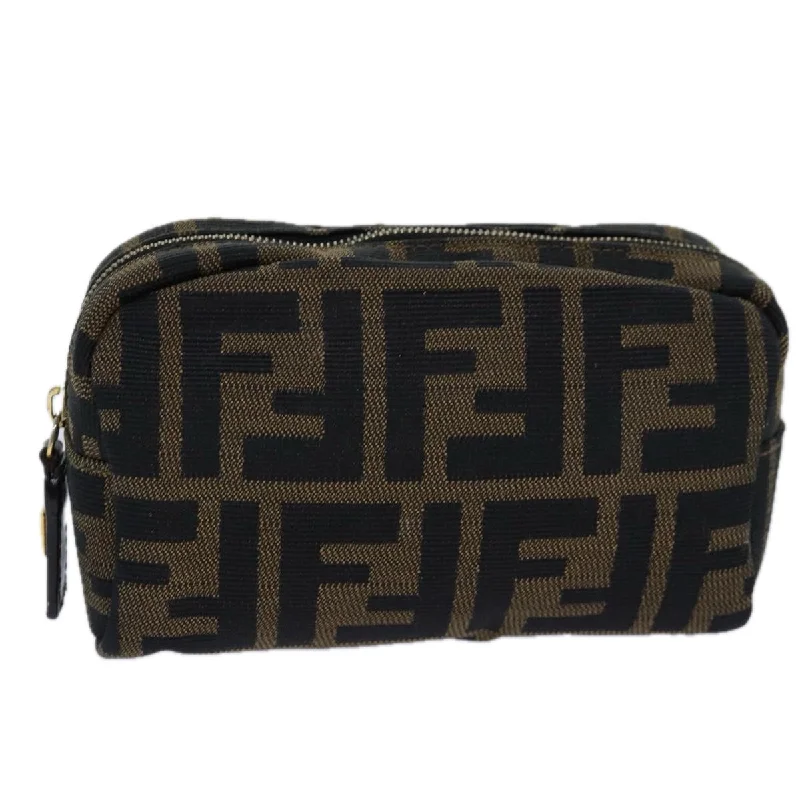 FENDI Zucca Canvas Pouch Brown Black gold  82115