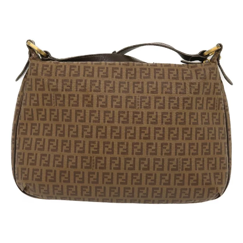 FENDI Zucchino Canvas Shoulder Bag Brown Auth am2491g