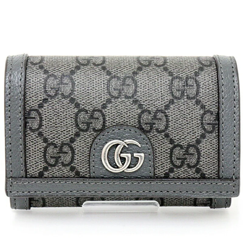 Gucci Ophidia Card Case Holder Business Pass GG Supreme Canvas Leather Palladium Tone Double G Hardware 732025 Gray Black