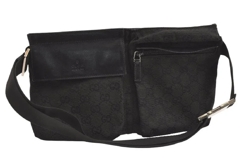 Authentic GUCCI Vintage Waist Body Bag Purse GG Canvas Leather 28566 Black 0078K