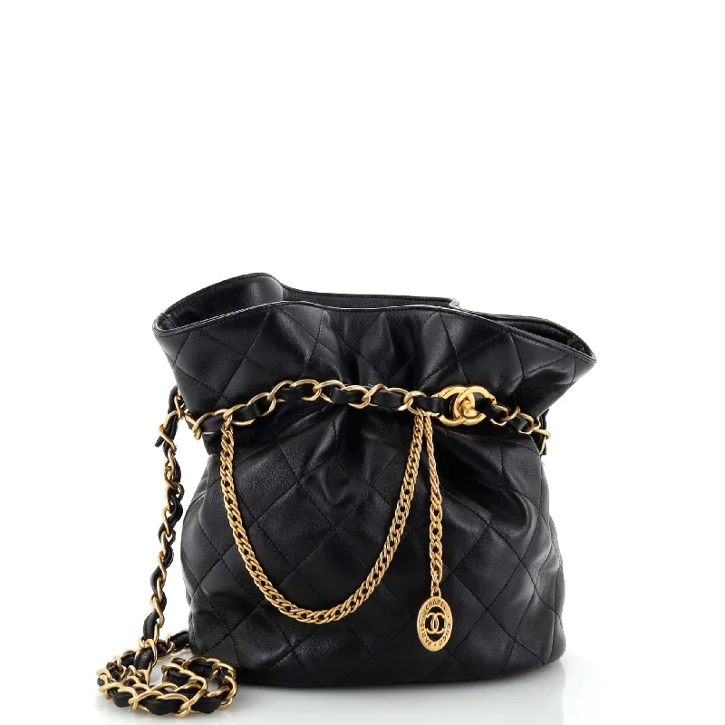 CC Turnlock Medallion Chain Bucket Bag Quilted Lambskin Small