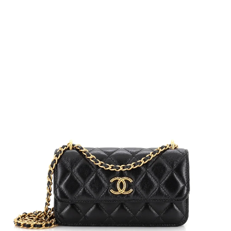 CC Flap Phone Holder with Chain Quilted Lambskin Mini