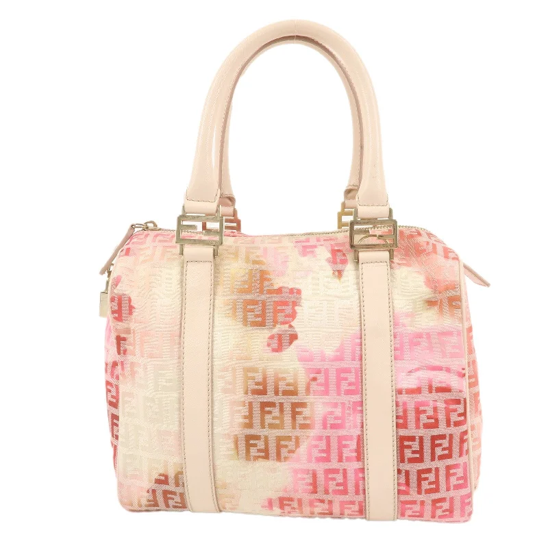 FENDI Zucchino Canvas Mini Boston Bag Ivory Beige Pink 8BL068