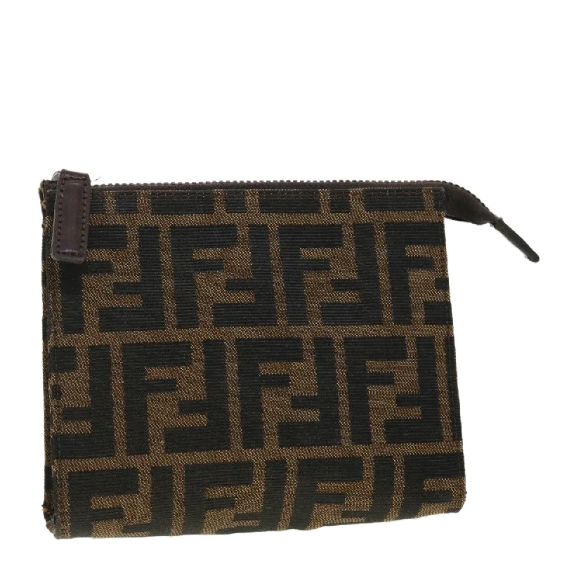 FENDI Zucca Canvas Pouch Black Brown  40374