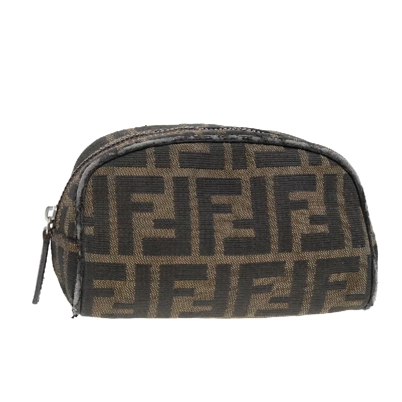 FENDI Zucca Canvas Pouch Brown Black Silver  92188