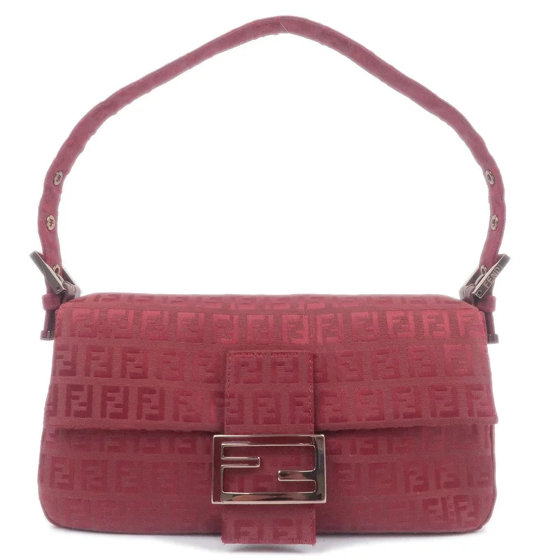 FENDI Zucchino Canvas Shoulder Bag Hand Bag Red 8BR000