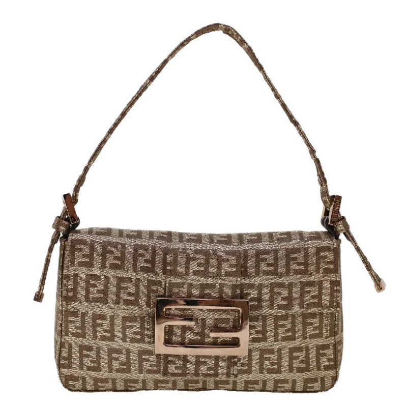 FENDI Zucchino Canvas Mini Mamma Baguette Pouch Gold Tone Auth 45633A