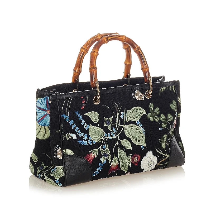 Gucci Flora Knight Bamboo Shopper Canvas Satchel (26471)