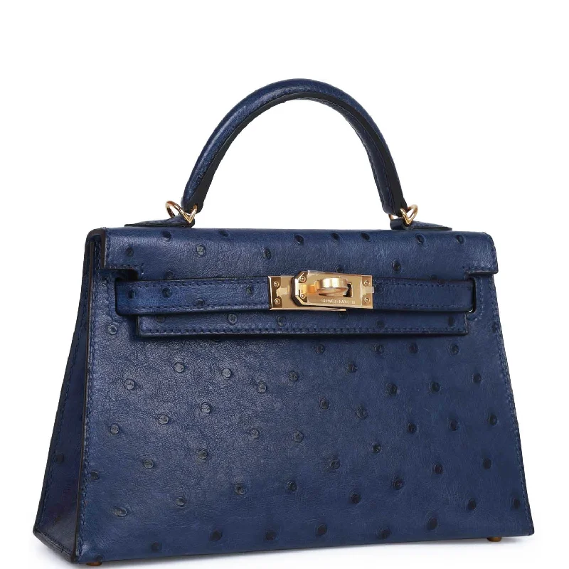 Hermes Kelly 20 Bleu Saphir Ostrich Gold Hardware