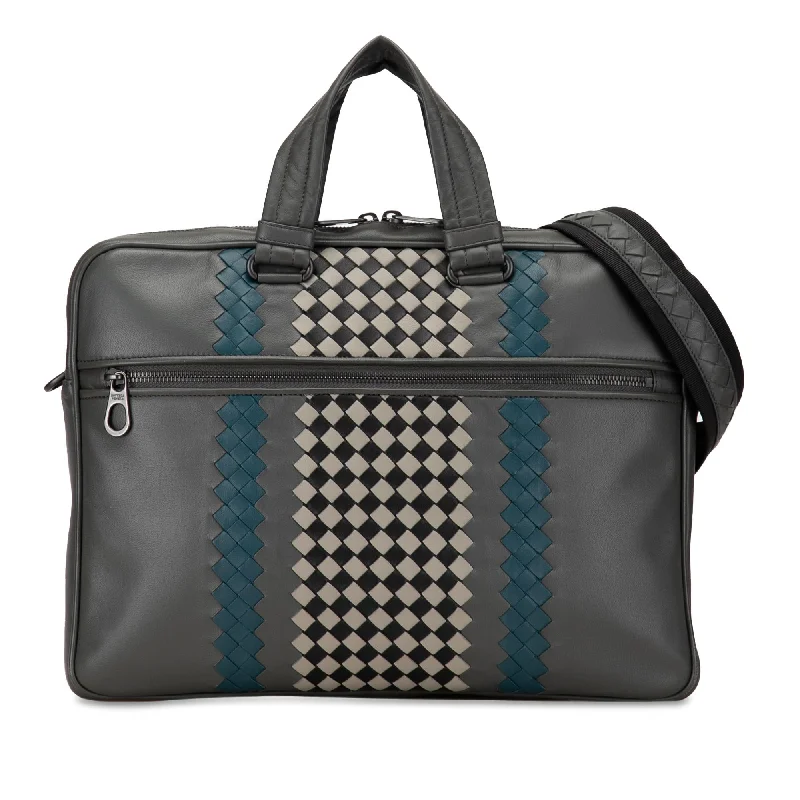 Bottega Veneta Intrecciato-Trimmed Leather Briefcase (SHG-XfagZD)