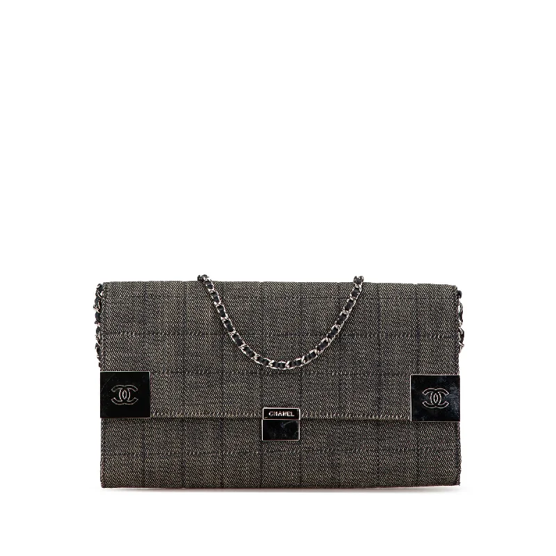 Gray Chanel Denim Choco Bar Chain Flap Shoulder Bag