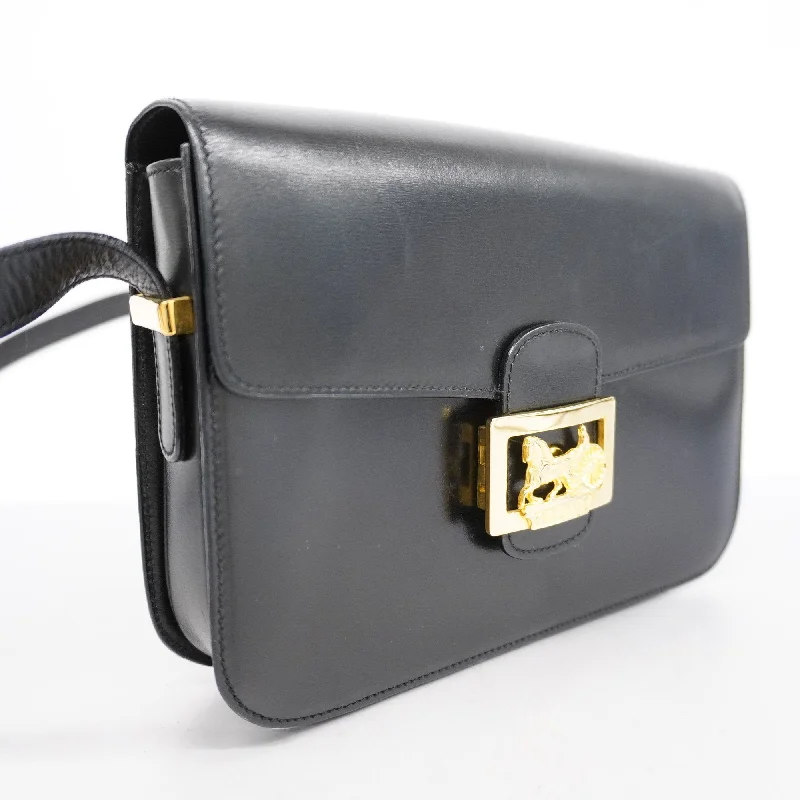 Celine  Carriage Metal Fittings Women's Leather Shoulder Bag Black