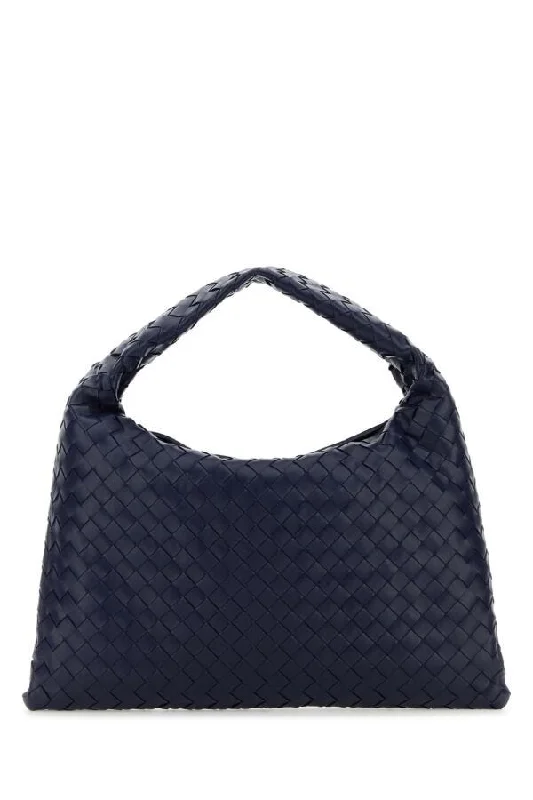 Bottega Veneta Woman Dark Blue Leather Small Hop Shoulder Bag