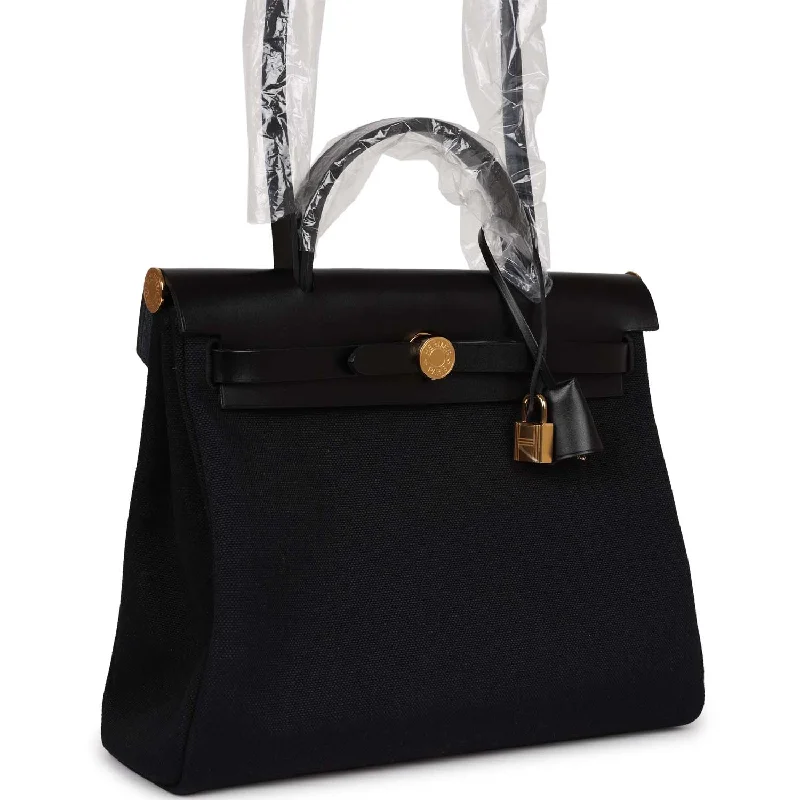 Hermes Herbag Zip PM 31 Black Toile H Berline Hunter Gold Hardware