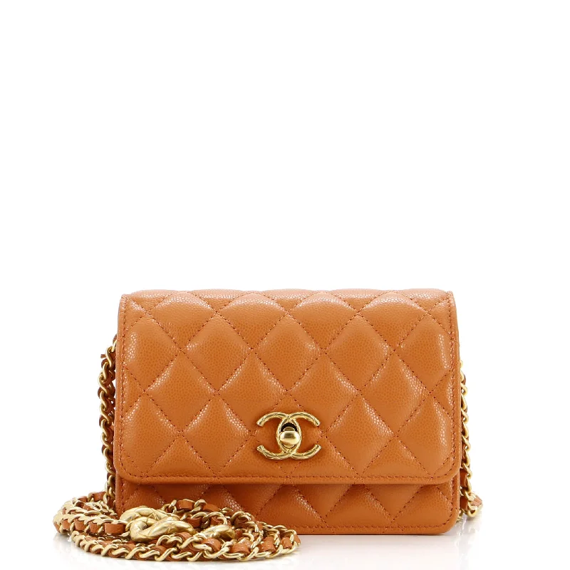 Mixed Chain Link CC Wallet on Chain Quilted Caviar Mini