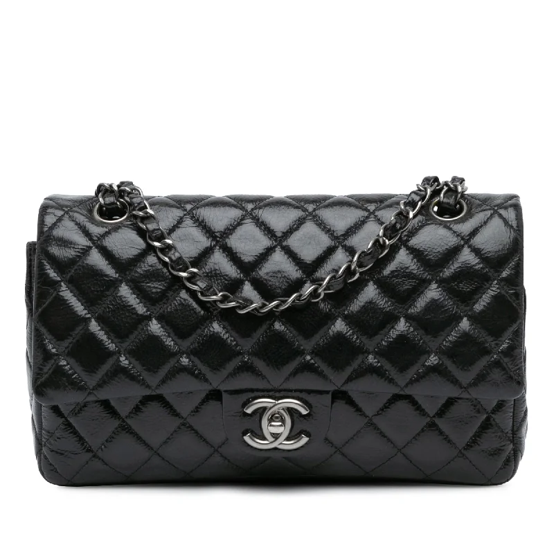 Black Chanel Medium Classic Distressed Patent Double Flap Shoulder Bag