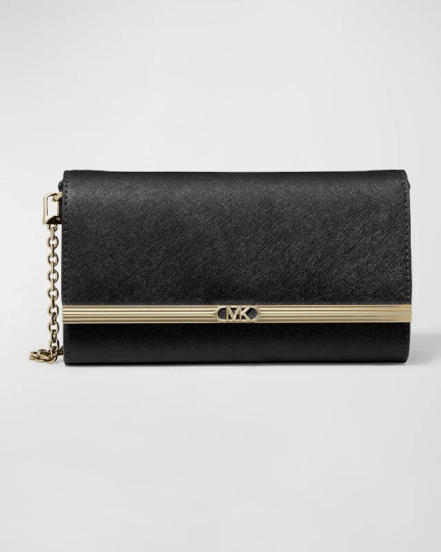 Large East-West Leather Clutch Bag