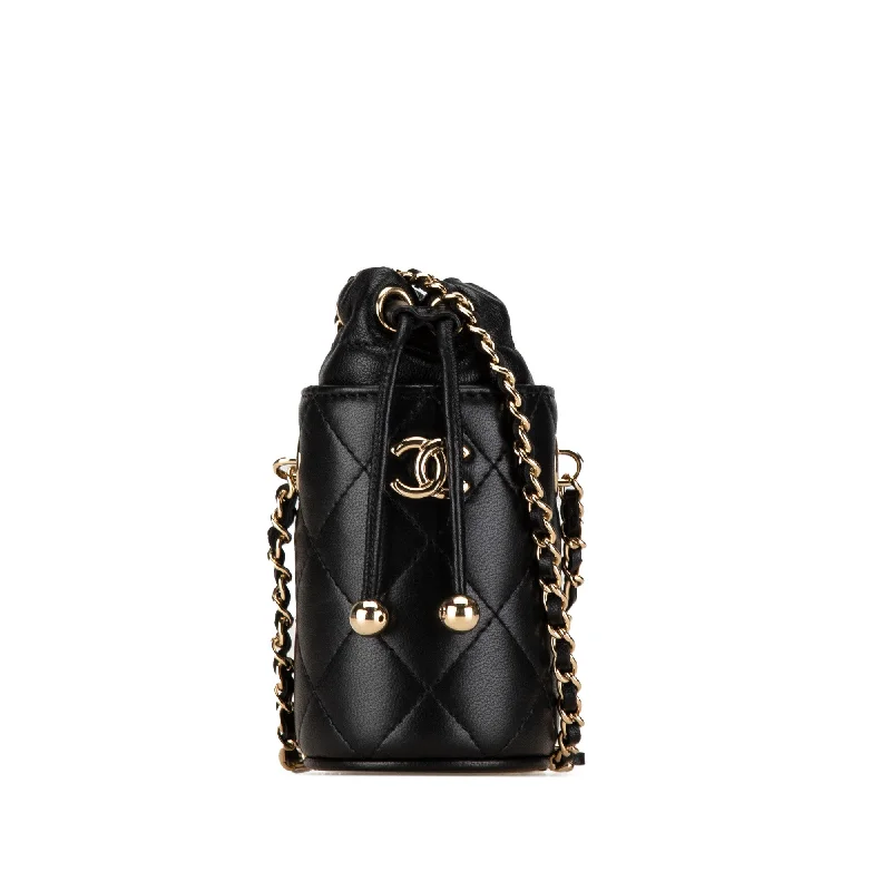 Black Chanel Micro CC Quilted Calfskin Drawstring Bucket Bag