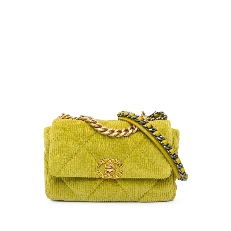 Green Chanel Medium Corduroy 19 Flap Satchel