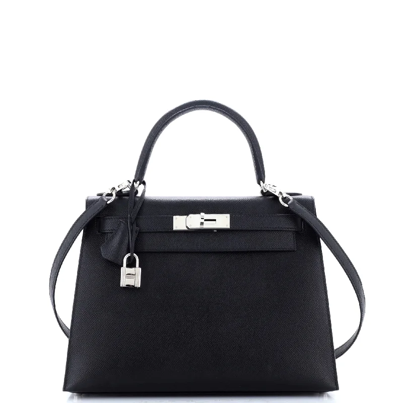 Kelly Handbag Noir Epsom with Palladium Hardware 28