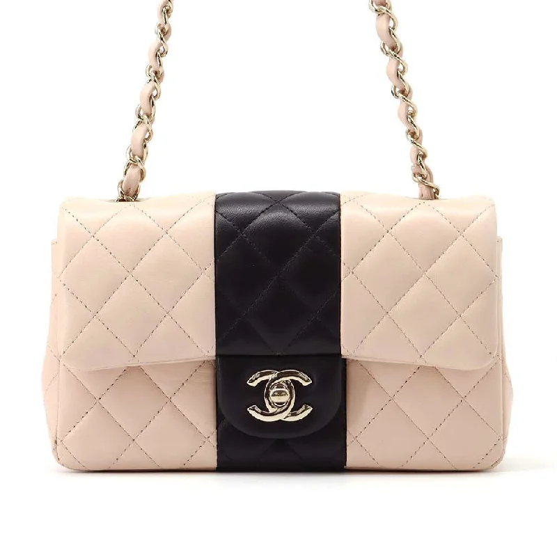 CHANEL Mini Materasse Chain Shoulder Pink/Black A69900 Lambskin