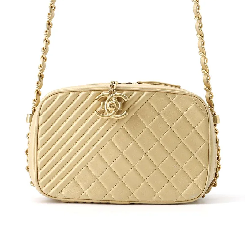 CHANEL Cocoboy Matelasse Double Zip Camera Bag Gold A92656 Leather