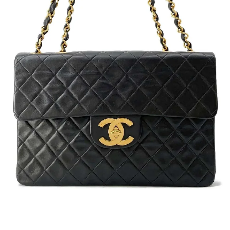 CHANEL Jumbo Matelasse ChainShoulder Bag Black Lambskin Size 34