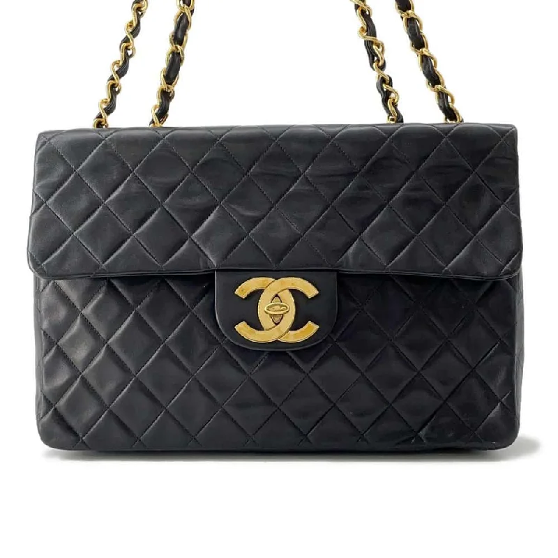 CHANEL Jumbo Matelasse ChainShoulder Bag Black Lambskin Size 34