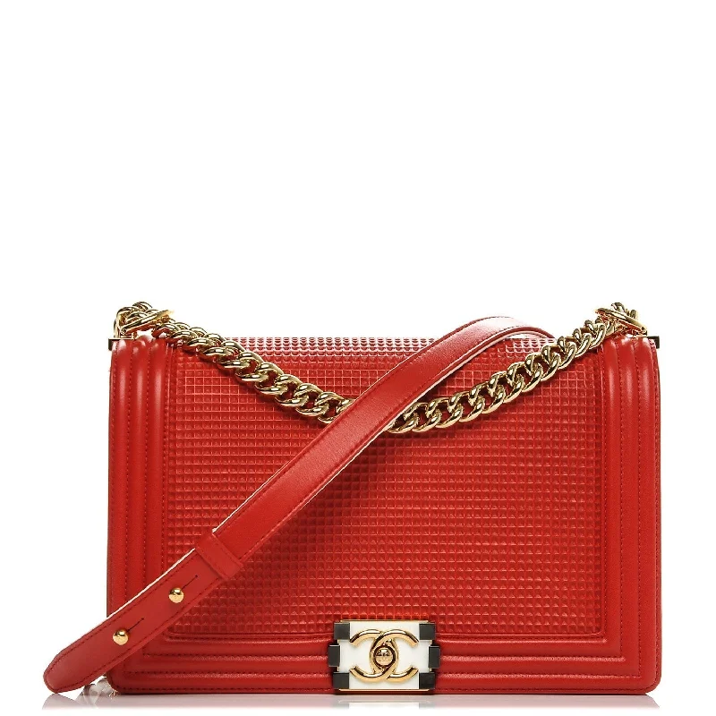 CHANEL FLAP BOY RED CUBE EMBOSSED LEATHER MEDIUM BAG