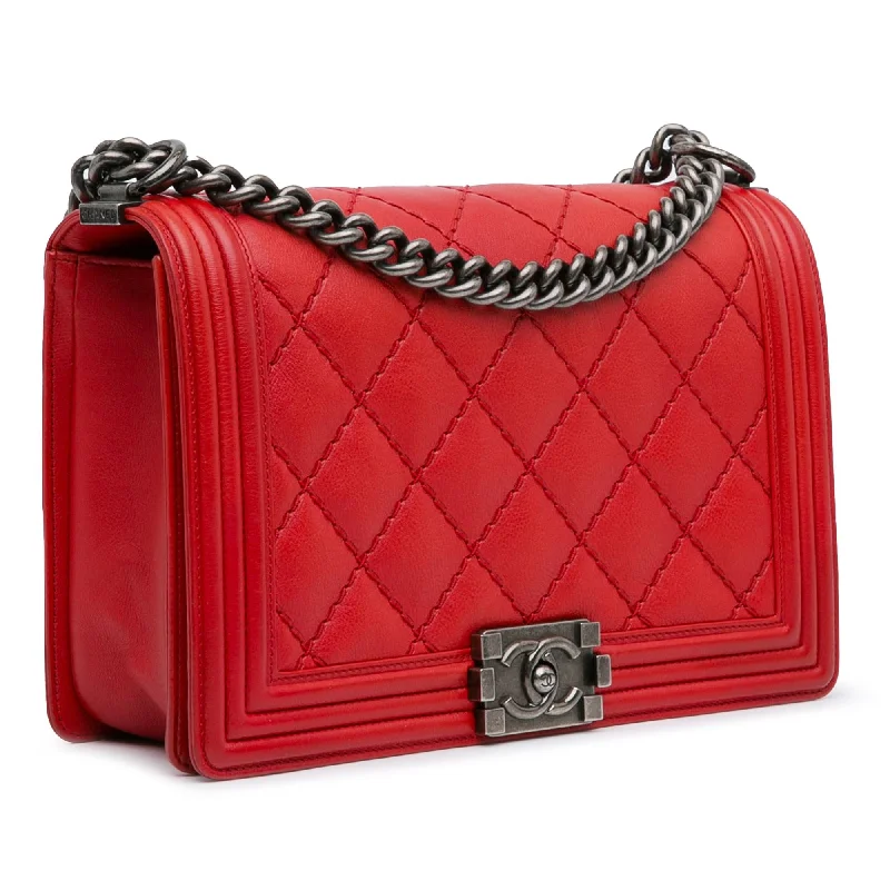 Chanel Medium Lambskin Double Stitch Boy Flap (HDDAJQ)