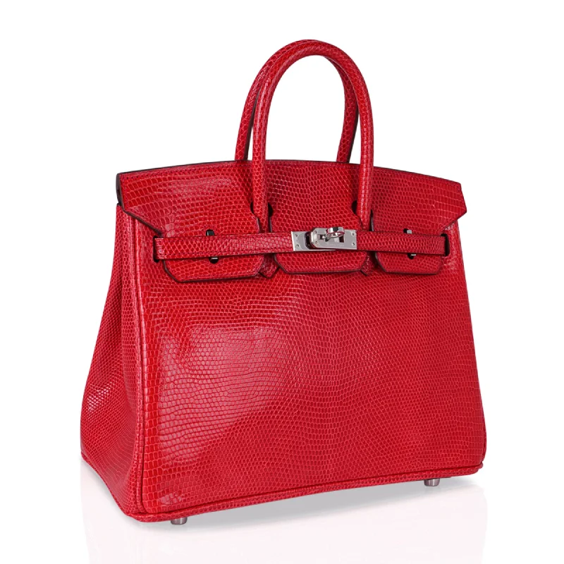 Hermes Limited Edition Birkin 25 Bag Rouge Lizard with Palladium Hardware