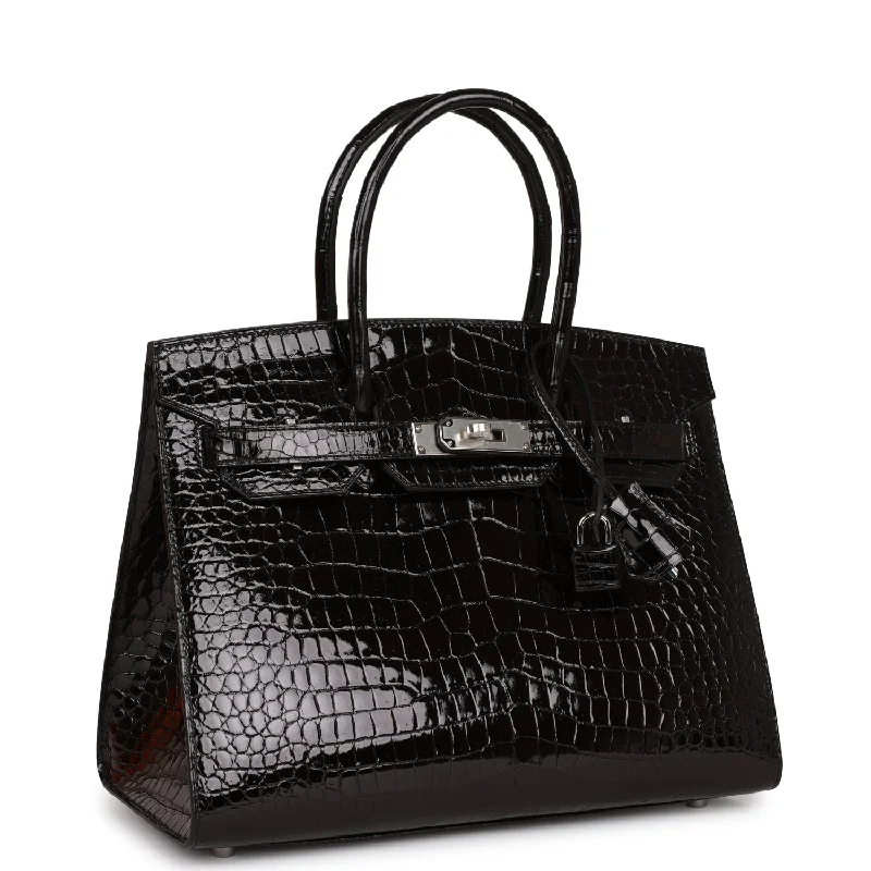 Hermes Birkin Sellier 30 Black Shiny Porosus Crocodile Palladium Hardware