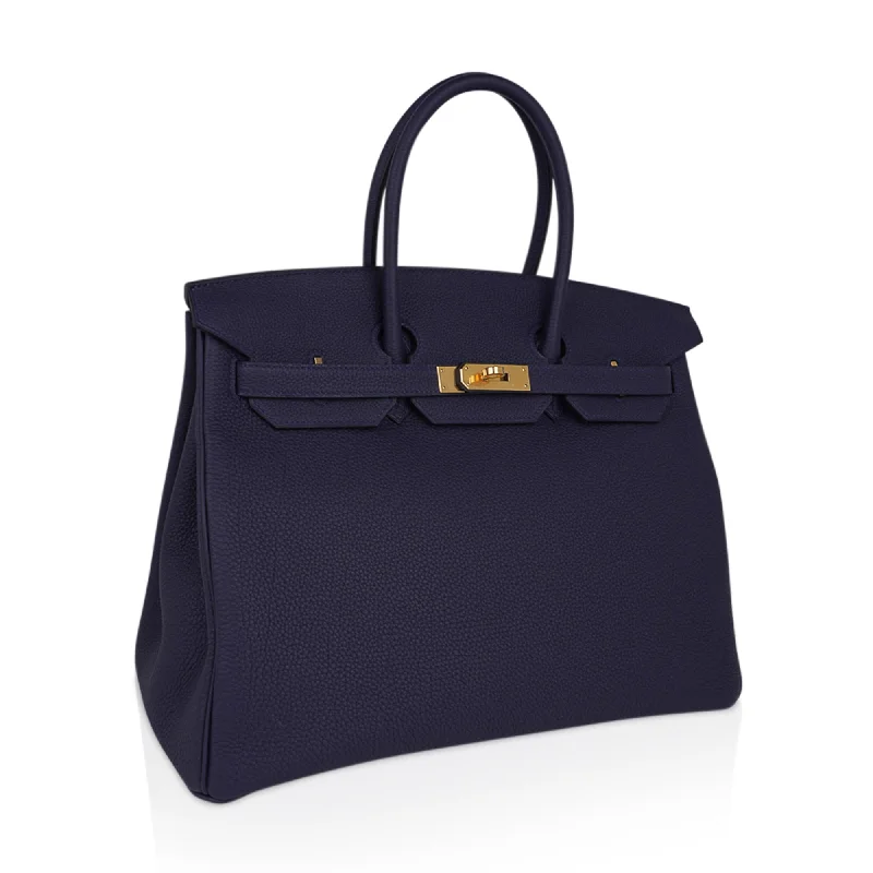 Hermes Birkin 35 Bag Blue Nuit Gold Hardware Togo Leather