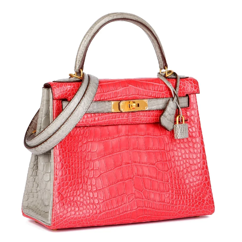 Hermes Bougainvillea & Gris Perle Matte Mississippiensis Alligator Leather HSS Special Order Kelly 28cm Retourne Shoulder Bag