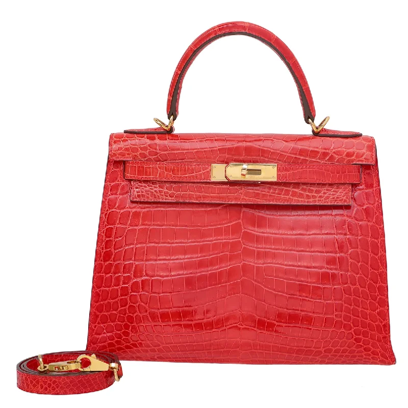 Hermes Geranium Crocodile Niloticus Kelly 28 Bag