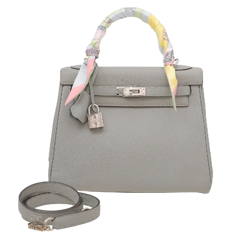 Hermes Gris Mouette Clemence Retourne Kelly 25 Bag