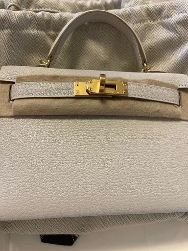 Hermes Kelly 20cm Mushroom Chevre GHW