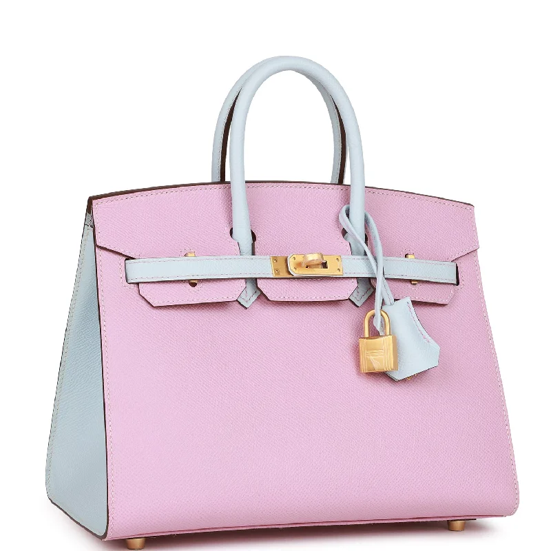 Hermes Special Order (HSS) Birkin Sellier 25 Mauve Sylvestre and Bleu Brume Epsom Brushed Gold Hardware