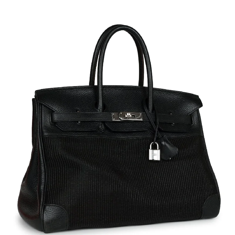 Hermes Birkin 35 Black Crinoline and Clemence Palladium Hardware