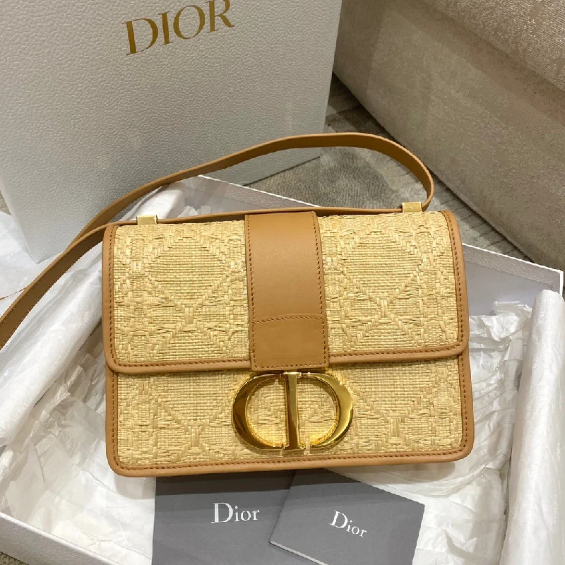 Christian Dior 30 Montaigne Bag Natural Cannage Raffia, Brown Handbags