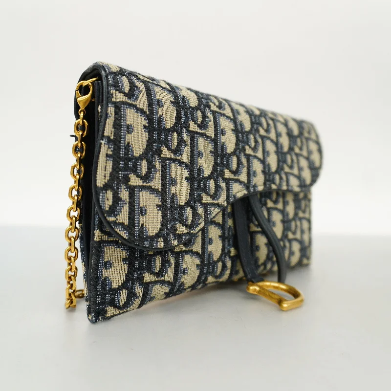 CHRISTIAN DIORAuth  Trotter Chain Wallet Gold Hardware Women's Canvas,Leather