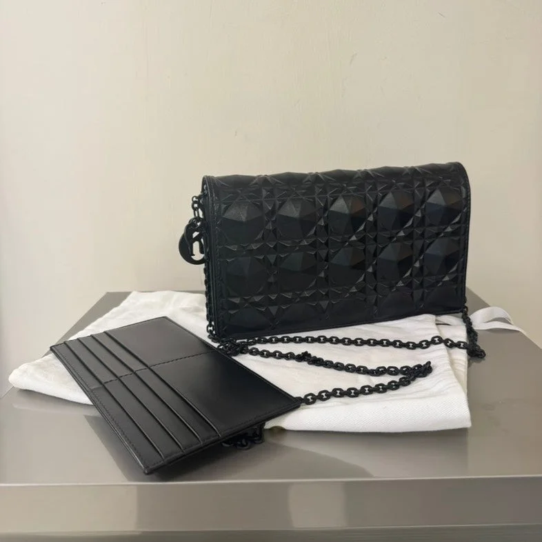 Dior Black Leather Wallet On Chain Bag Medium