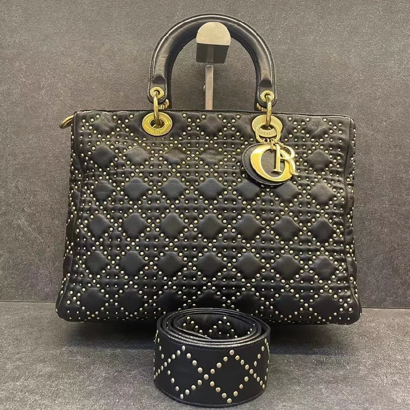 Dior Lady Bag Black Studded Medium Size