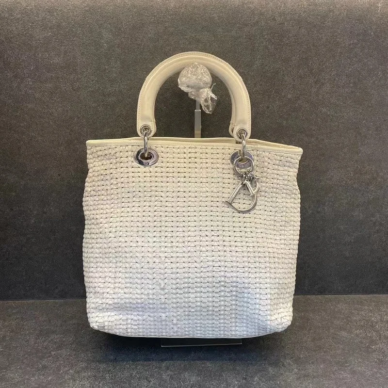 Dior White Woven Leather Cannage Tote Bag Medium