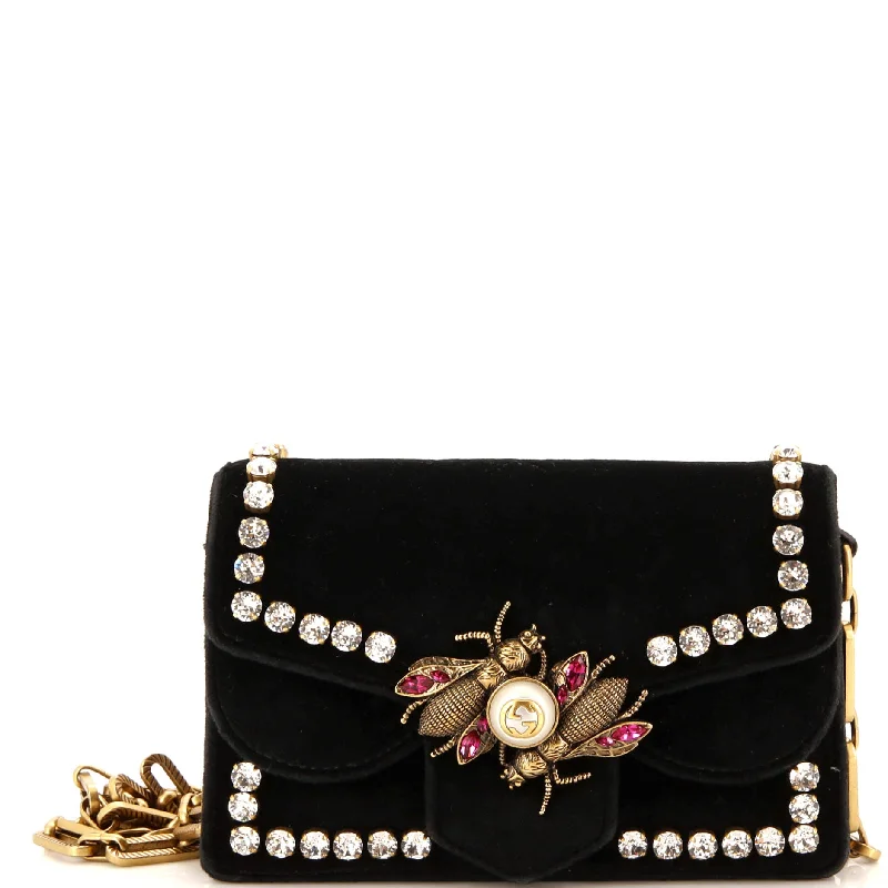 Broadway Pearly Bee Shoulder Bag Crystal Embellished Velvet Mini