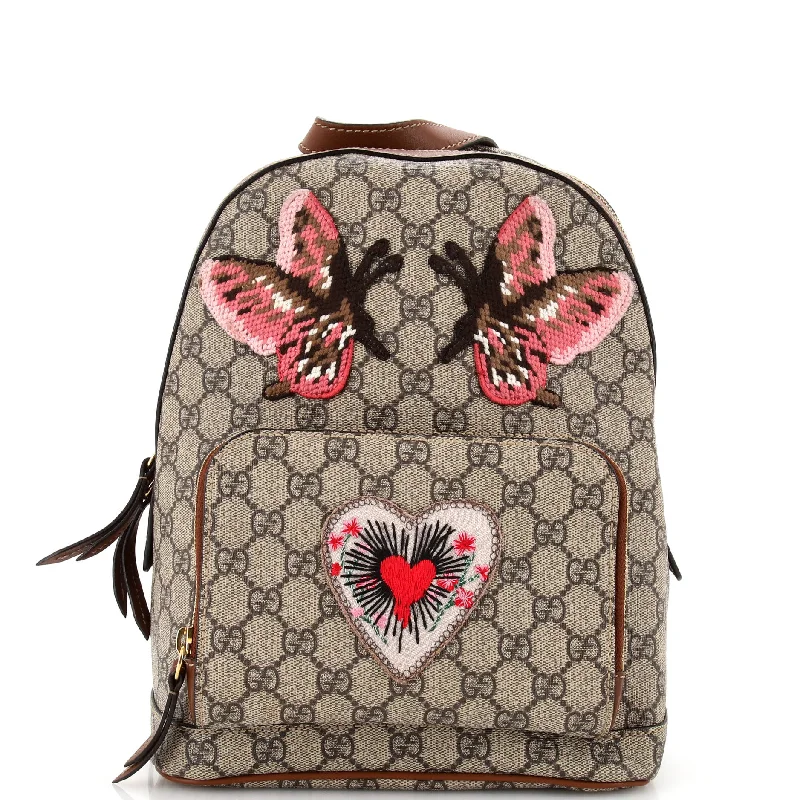 Zip Pocket Backpack Embroidered GG Coated Canvas Small