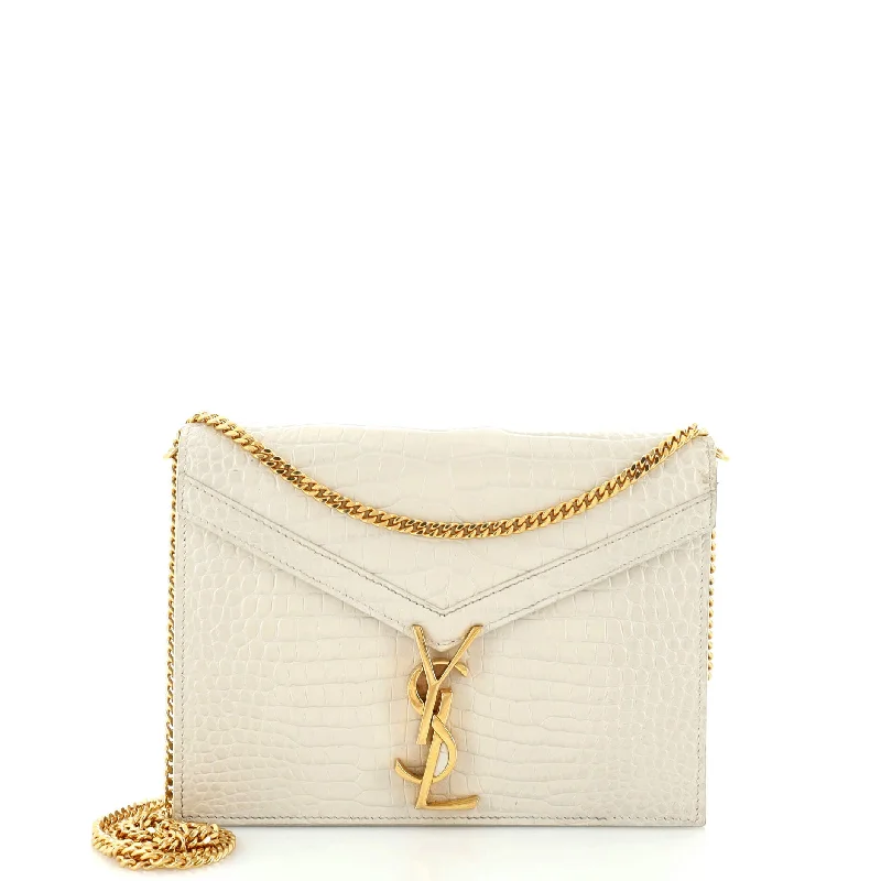 Cassandra Chain Shoulder Bag Crocodile Embossed Leather Small